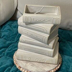 White Ceramic Book Stack Vase viral HTF